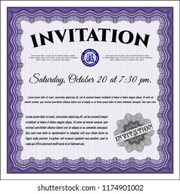Violet Retro invitation template. With guilloche pattern. Money Pattern design. Detailed. 
