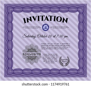 Violet Retro invitation template. With guilloche pattern. Customizable, Easy to edit and change colors. Money Pattern design. 
