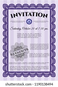 Violet Retro invitation template. With guilloche pattern. Detailed. Sophisticated design. 