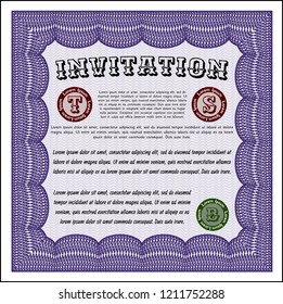 Violet Retro invitation template. With guilloche pattern and background. Customizable, Easy to edit and change colors. Superior design. 