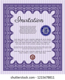 Violet Retro invitation template. With guilloche pattern. Money Pattern design. Customizable, Easy to edit and change colors. 
