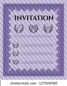 Violet Retro invitation template. With guilloche pattern. Detailed. Excellent design. 