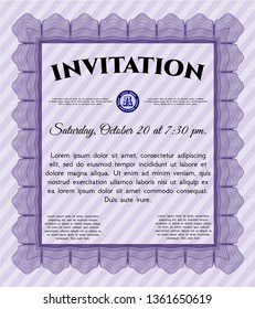 Violet Retro invitation template. With guilloche pattern. Excellent design. Customizable, Easy to edit and change colors. 