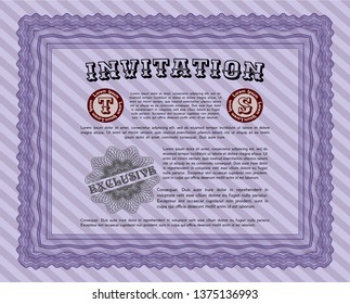 Violet Retro invitation template. With guilloche pattern. Money Pattern. Vector illustration. 