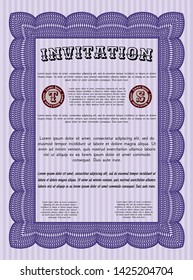 Violet Retro invitation template. With guilloche pattern. Beauty design. Customizable, Easy to edit and change colors. 