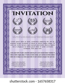 Violet Retro invitation template. With guilloche pattern. Vector illustration. Good design. 