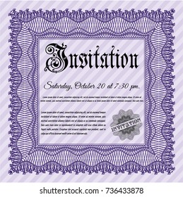 Violet Retro invitation template. With guilloche pattern. Customizable, Easy to edit and change colors. Cordial design. 