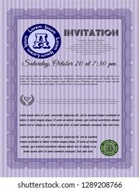 Violet Retro invitation template. With linear background. Good design. Vector illustration. 