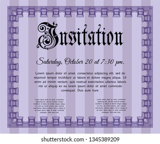 Violet Retro invitation template. With linear background. Vector illustration. Good design. 