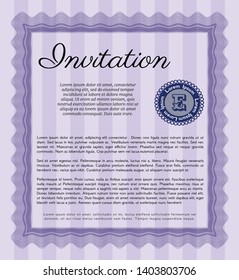 Violet Retro invitation template. With linear background. Vector illustration. Cordial design. 