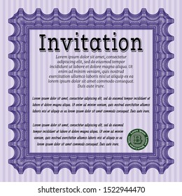 Violet Retro invitation template. With linear background. Vector illustration. Sophisticated design. 