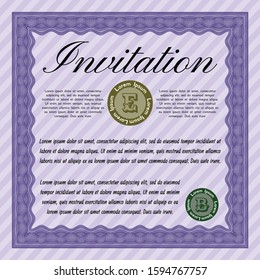 Violet Retro invitation template. With linear background. Money Pattern design. Customizable, Easy to edit and change colors. 