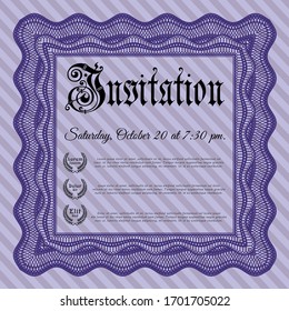 Violet Retro invitation template. With linear background. Vector illustration. Money style design. 