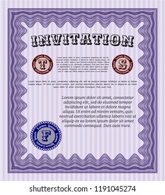 Violet Retro invitation template. Lovely design. With guilloche pattern and background. Detailed. 