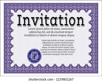 Violet Retro invitation template. Modern design. Customizable, Easy to edit and change colors. Complex background. 