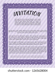 Violet Retro invitation template. Modern design. Detailed. With complex linear background. 