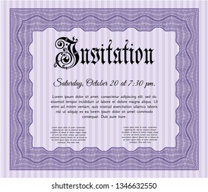 Violet Retro invitation template. Modern design. Printer friendly. Detailed. 