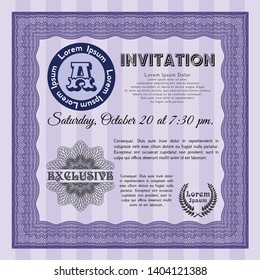 Violet Retro invitation template. Modern design. With complex linear background. Vector illustration. 