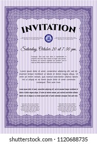 Violet Retro invitation template. Money style design. Vector illustration. With quality background. 