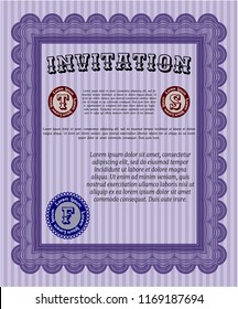 Violet Retro invitation template. Money design. With guilloche pattern. Detailed. 