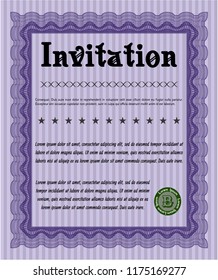 Violet Retro invitation template. Money Pattern. With guilloche pattern and background. Detailed. 