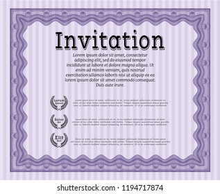 Violet Retro invitation template. Money style design. With great quality guilloche pattern. Detailed. 