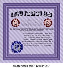 Violet Retro invitation template. Money design. With guilloche pattern and background. Vector illustration. 