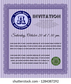 Violet Retro invitation template. Money design. With quality background. Vector illustration. 