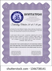 Violet Retro invitation template. Money Pattern design. With guilloche pattern. Detailed. 