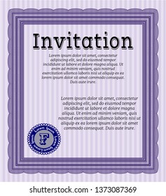 Violet Retro invitation template. Money design. Detailed. With great quality guilloche pattern. 