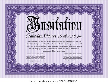 Violet Retro invitation template. Money Pattern. With great quality guilloche pattern. Vector illustration. 