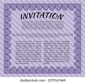 Violet Retro invitation template. Money Pattern design. With complex background. Detailed. 