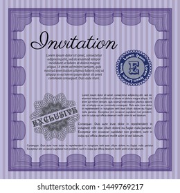 Violet Retro invitation template. Money Pattern. Vector illustration. With background. 