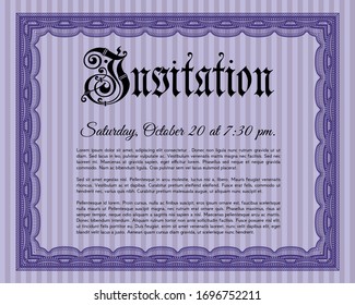 Violet Retro invitation template. Money Pattern design. Complex background. Detailed. 