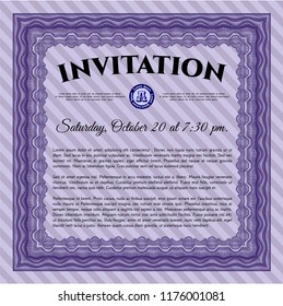 Violet Retro invitation template. Nice design. With great quality guilloche pattern. Customizable, Easy to edit and change colors. 