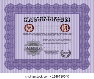 Violet Retro invitation template. Nice design. Vector illustration. With guilloche pattern. 