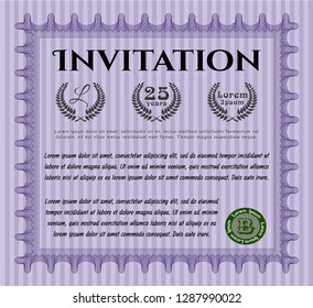 Violet Retro invitation template. Nice design. With complex linear background. Customizable, Easy to edit and change colors. 