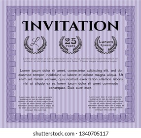 Violet Retro invitation template. Nice design. Customizable, Easy to edit and change colors. With guilloche pattern and background. 