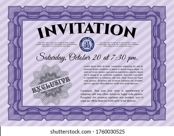 Violet Retro invitation template. Nice design. With complex background. Vector illustration. 