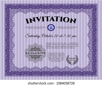  Violet Retro invitation template. Perfect design. With complex background. Detailed. 