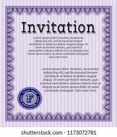 Violet Retro invitation template. Perfect design. With background. Vector illustration. 