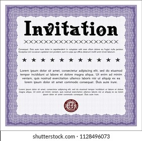 Violet Retro invitation template. Printer friendly. Detailed. Money design. 