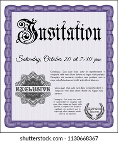 Violet Retro invitation template. Printer friendly. Good design. Customizable, Easy to edit and change colors. 