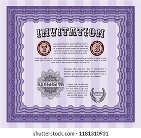 Violet Retro invitation template. Printer friendly. Good design. Customizable, Easy to edit and change colors. 