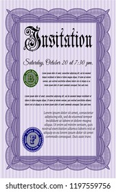 Violet Retro invitation template. Printer friendly. Sophisticated design. Vector illustration. 