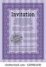 Violet Retro invitation template. Printer friendly. Vector illustration. Good design. 