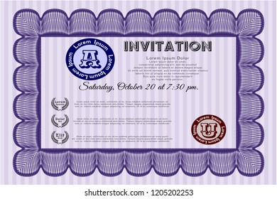 Violet Retro invitation template. With quality background. Detailed. Elegant design. 
