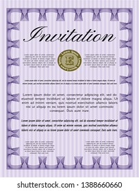 Violet Retro invitation template. With quality background. Customizable, Easy to edit and change colors. Money Pattern design. 