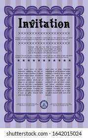 Violet Retro invitation template. With quality background. Money Pattern. Vector illustration. 