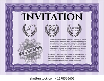 Violet Retro invitation template. Sophisticated design. With background. Vector illustration. 